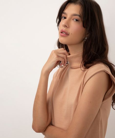 blusa de tricot gola alta muscle tee bege