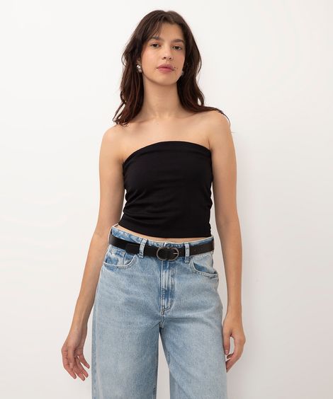 blusa de viscose sem alça preta