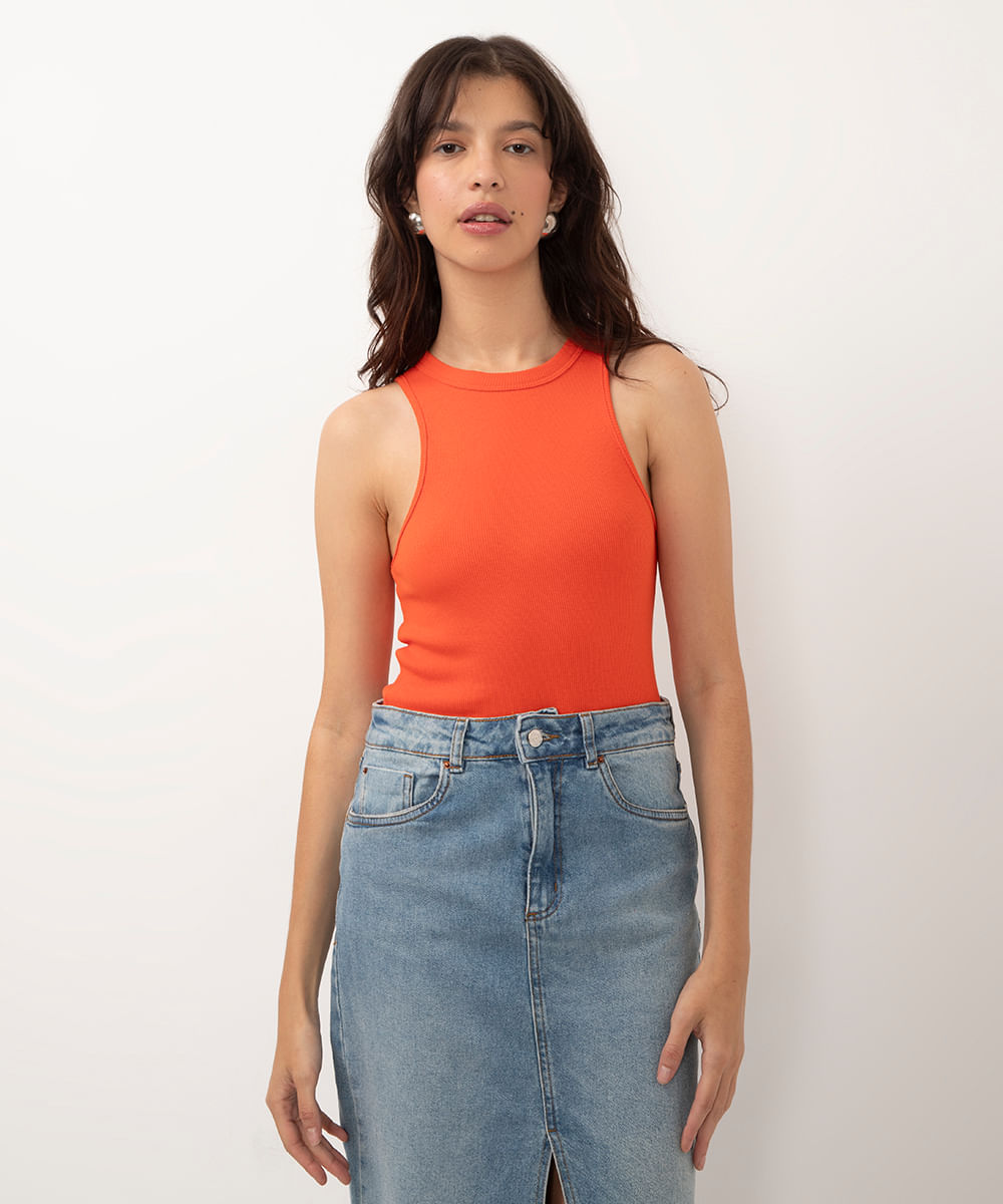 regata de algodão halterneck laranja