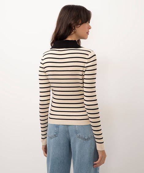 cardigan de tricot canelado listrado bege