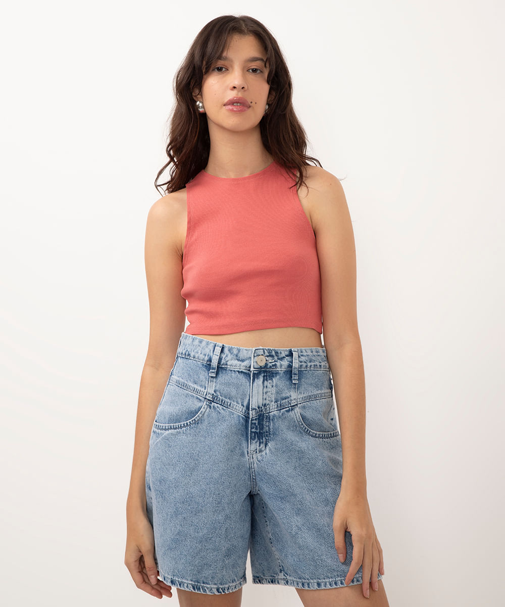 cropped de algodão halterneck rosa
