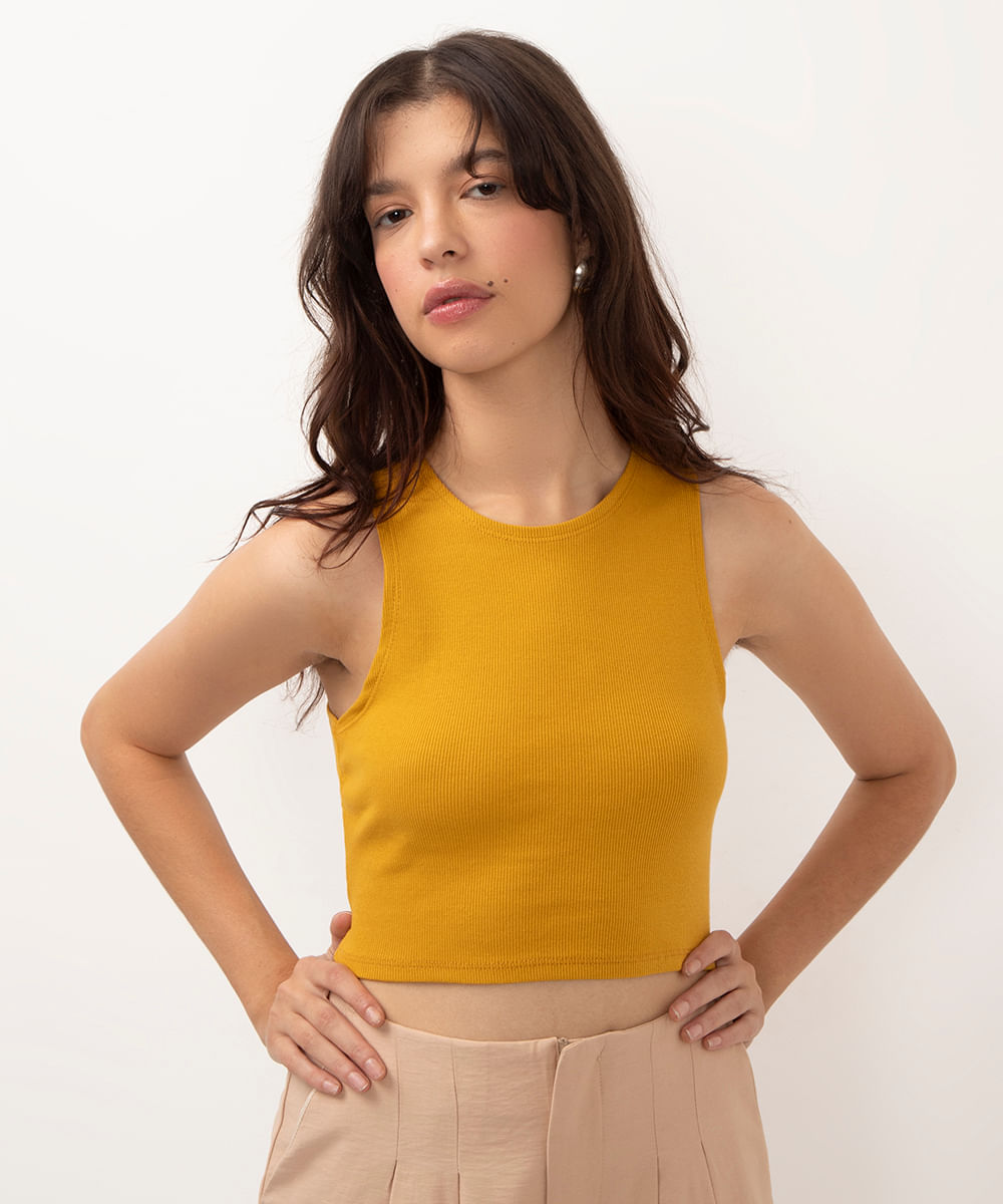 cropped de algodão halterneck amarelo
