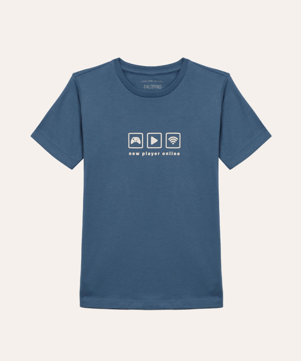 camiseta de algodão infantil games azul