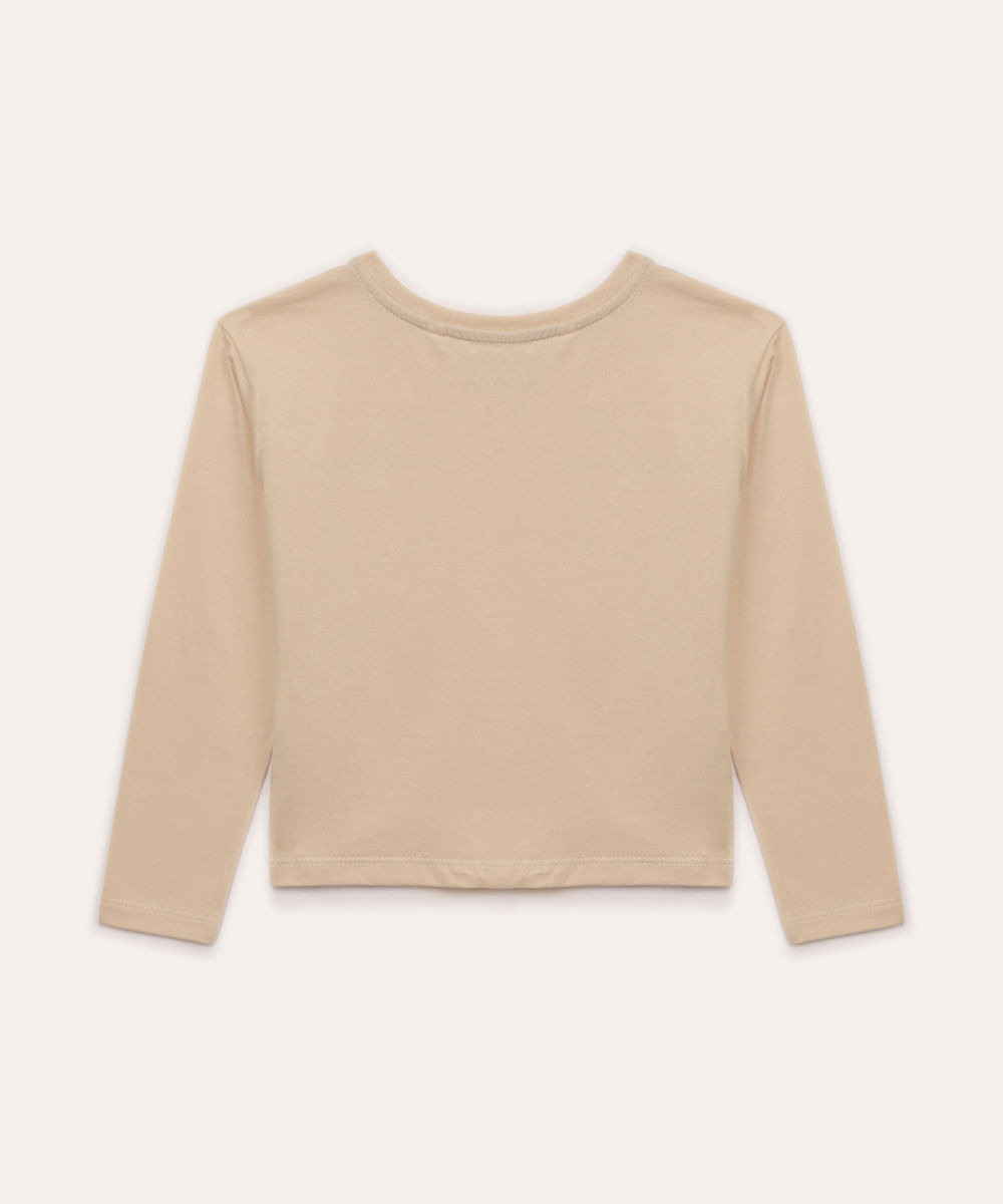 blusa de algodão infantil be happy com bolsinha bege