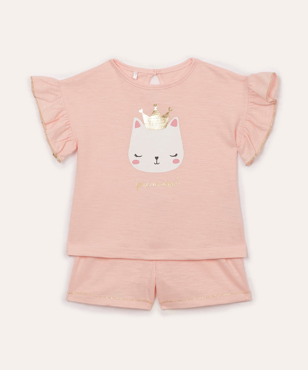 conjunto de algodão infantil princess rosa