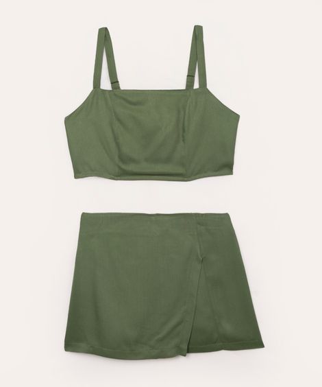 conjunto de viscose juvenil cropped e short saia verde