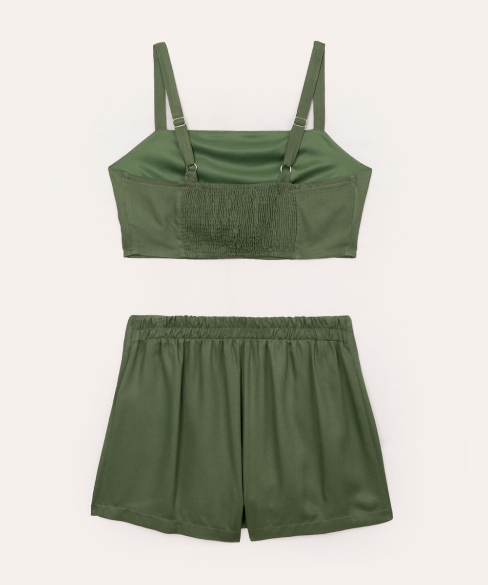 conjunto de viscose juvenil cropped e short saia verde