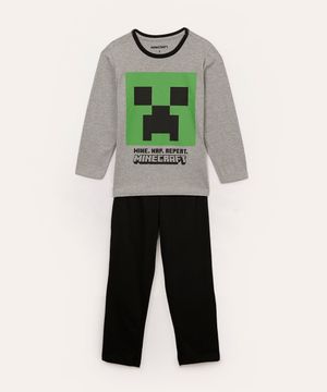 pijama de algodão infantil minecraft cinza mescla