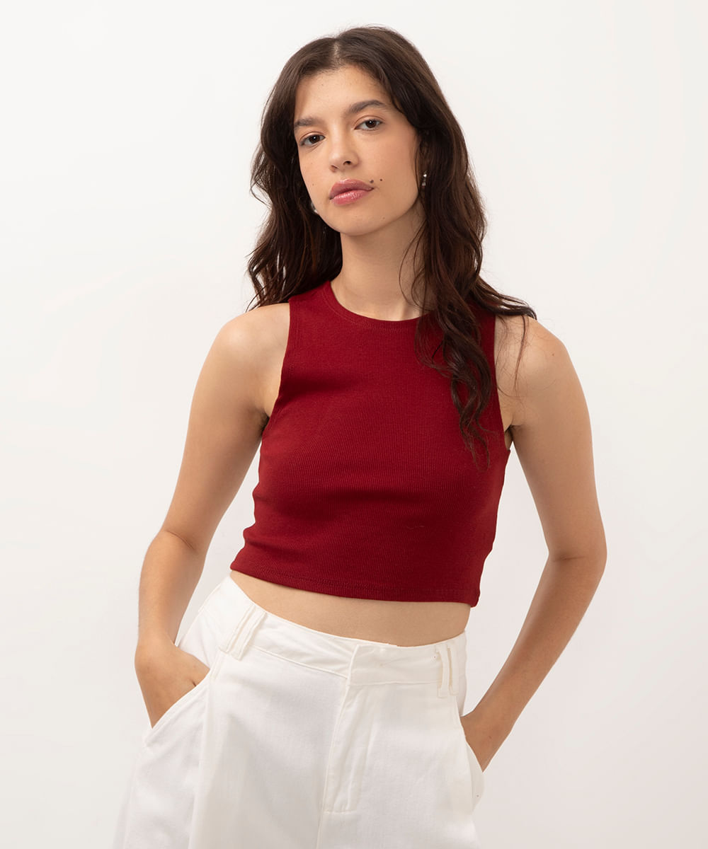 cropped de algodão halterneck vermelho