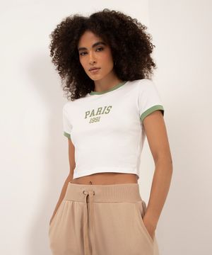 camiseta cropped de algodão paris off white