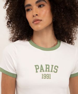 camiseta cropped de algodão paris off white