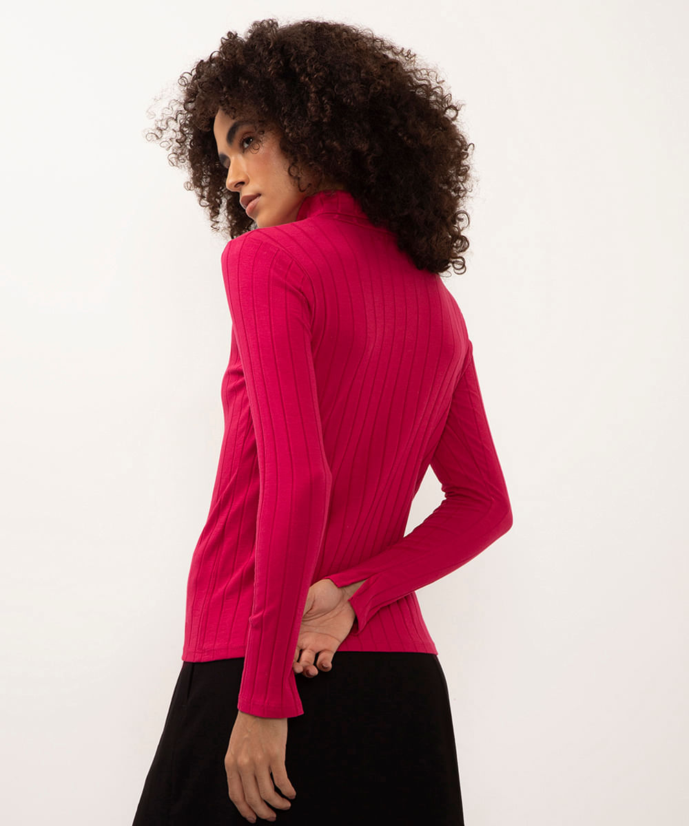 blusa de algodão gola rolê canelada rosa