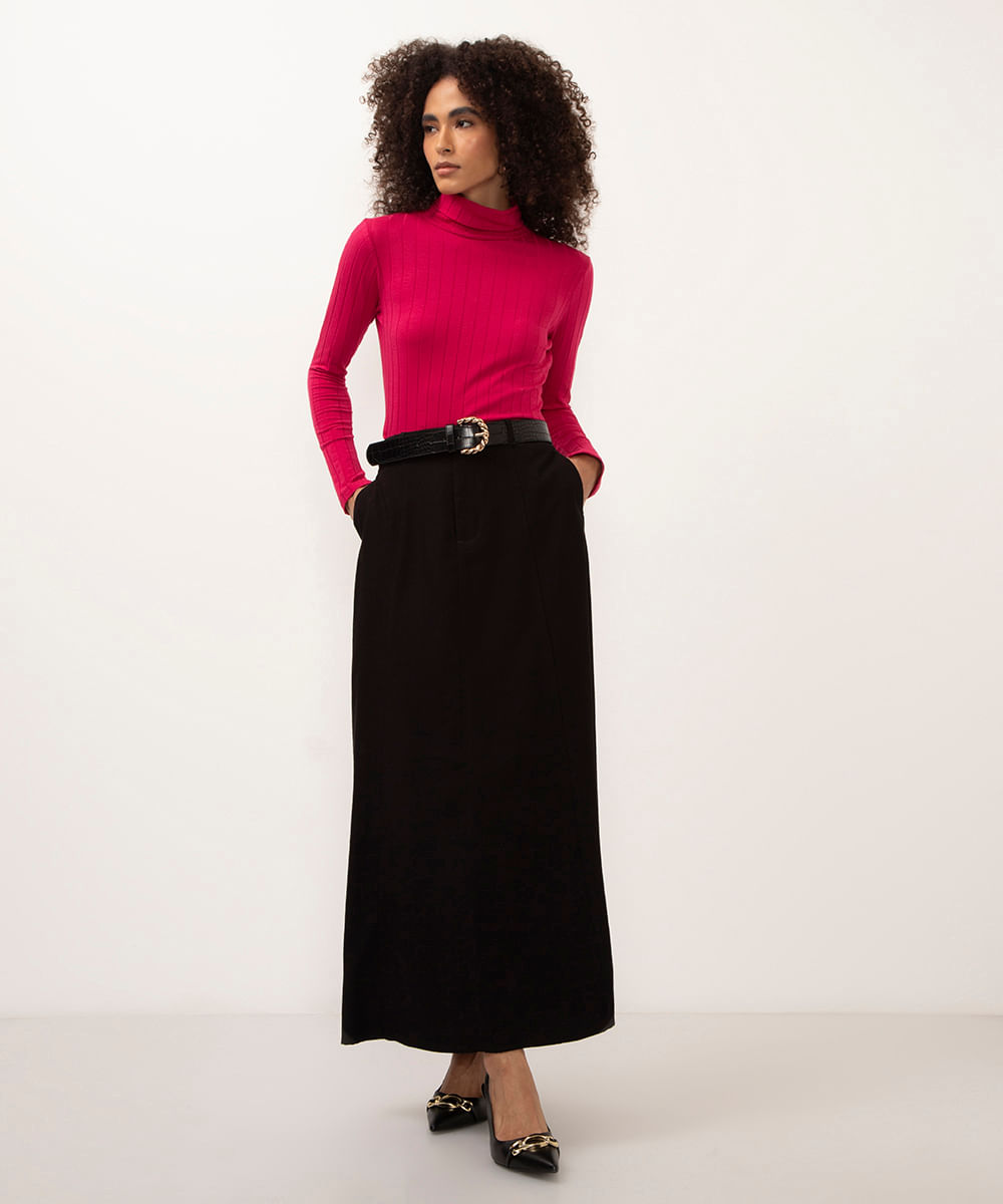 blusa de algodão gola rolê canelada rosa