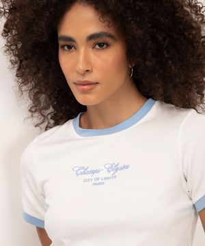 camiseta cropped de algodão champs elysées off white