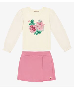 Conjunto Infantil Blusa Com Shorts Saia Trick Nick Bege