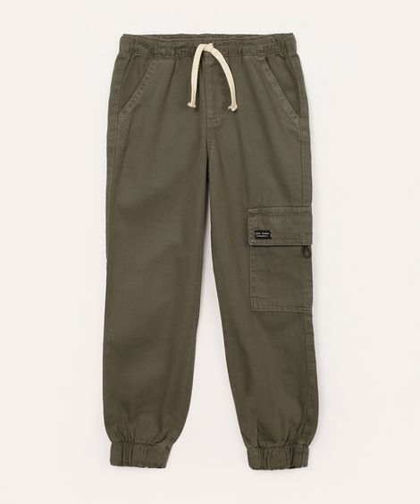 calça de sarja infantil jogger cargo verde