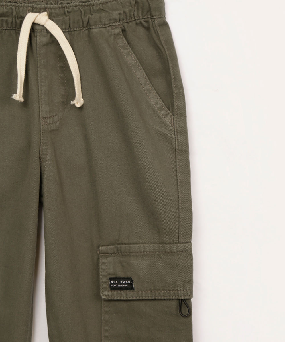 calça de sarja infantil jogger cargo verde