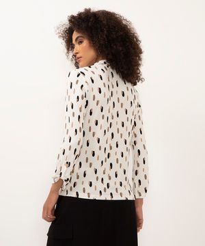 camisa de viscose manga longa com martingale poá off white
