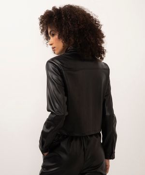 jaqueta de poliuretano com bolsos preto