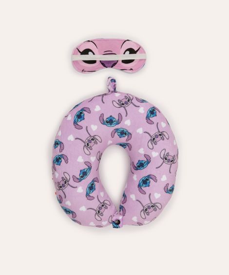 apoio de pescoço com máscara de dormir stitch e angel rosa