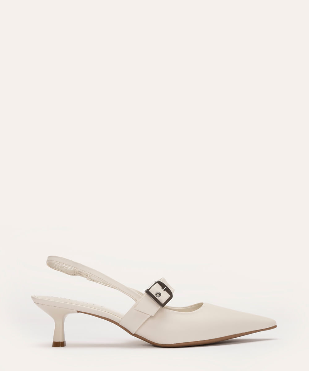 scarpin bico fino salto baixo com fivela oneself off white