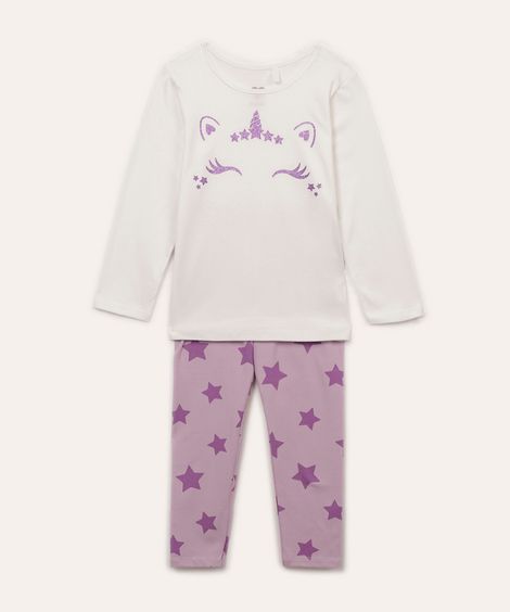 conjunto de algodão infantil unicórnio e estrelas off white