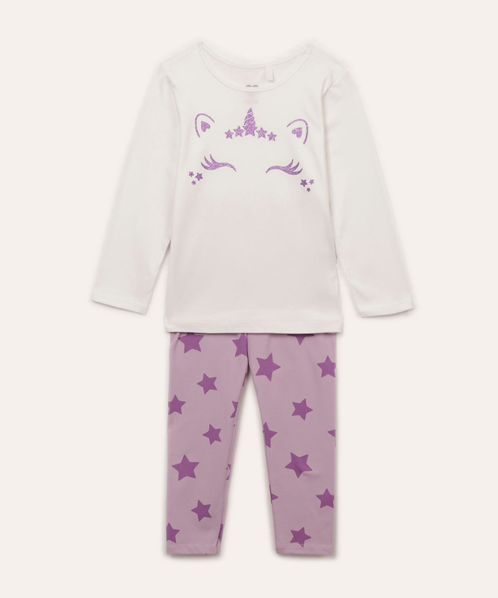 conjunto de algodão infantil unicórnio e estrelas off white