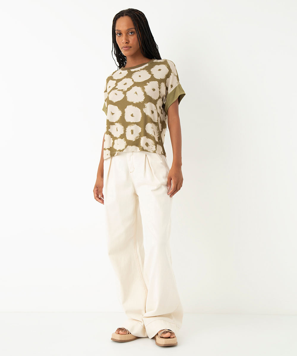 blusa de viscose rosa verde clarisse romeiro verde militar
