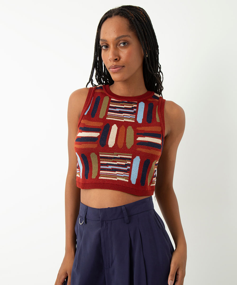 cropped de tricot nanquim clarisse romeiro marrom