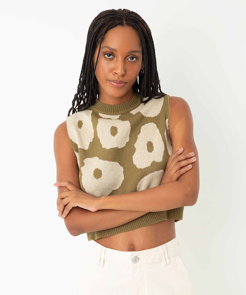 cropped de tricot rosa verde clarisse romeiro verde