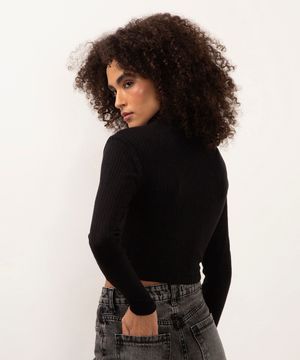 cropped de viscose básico canelado preto
