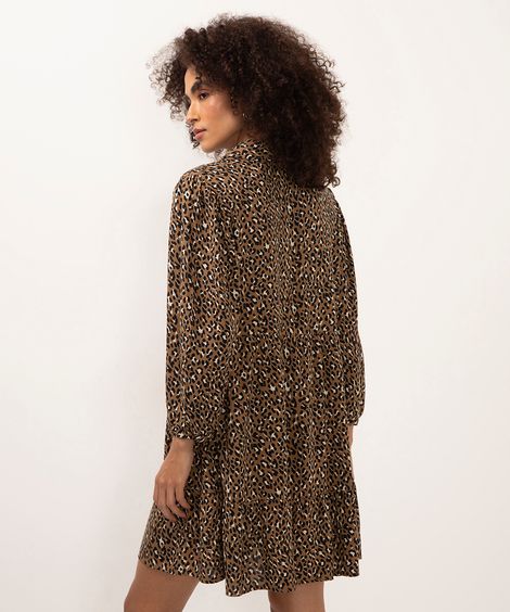 vestido de viscose chemise curto animal print marrom