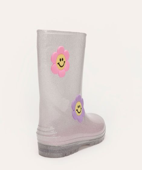 galocha infantil com brilho e flores transparente
