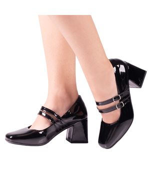 Sapato Scarpin Feminino Salto Bloco Grosso Bico Quadrado