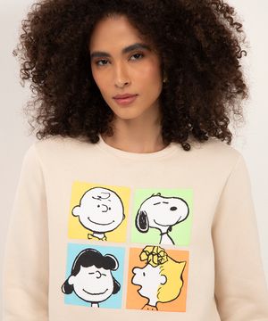 blusa de moletom cropped snoopy bege