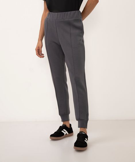 calça de moletom carrot com zíper esportiva chumbo