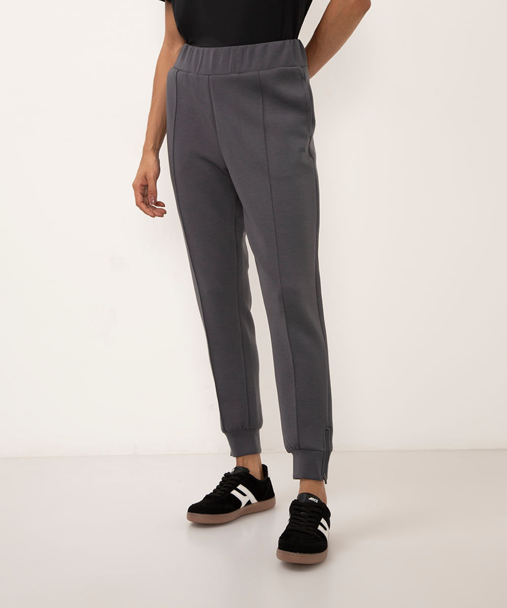 calça de moletom carrot com zíper esportiva chumbo