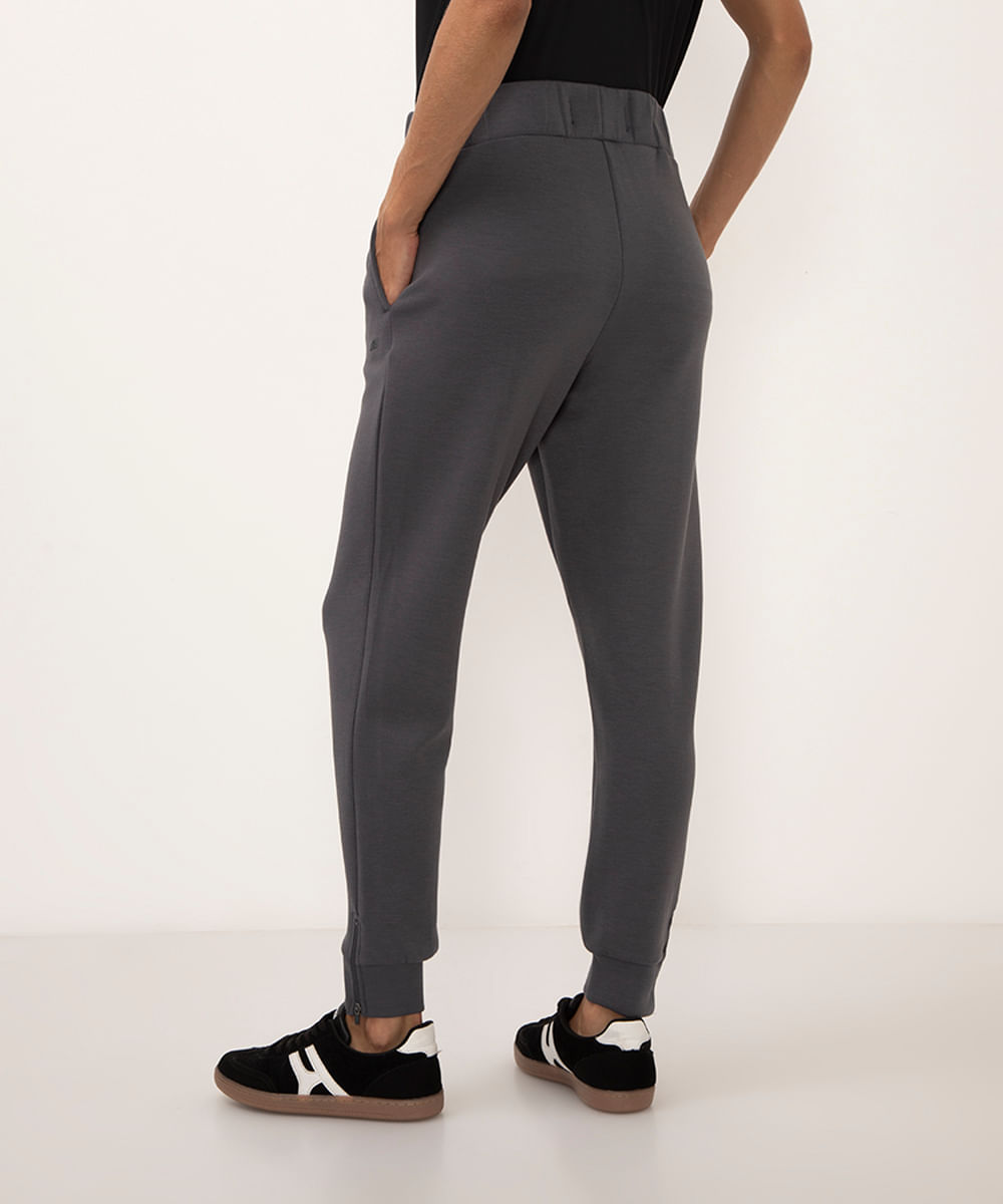 calça de moletom carrot com zíper esportiva chumbo