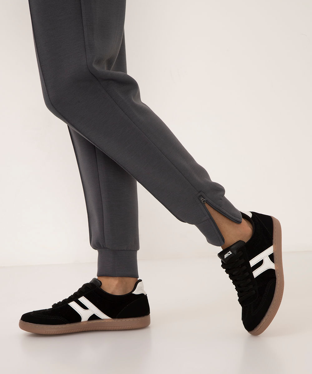 calça de moletom carrot com zíper esportiva chumbo