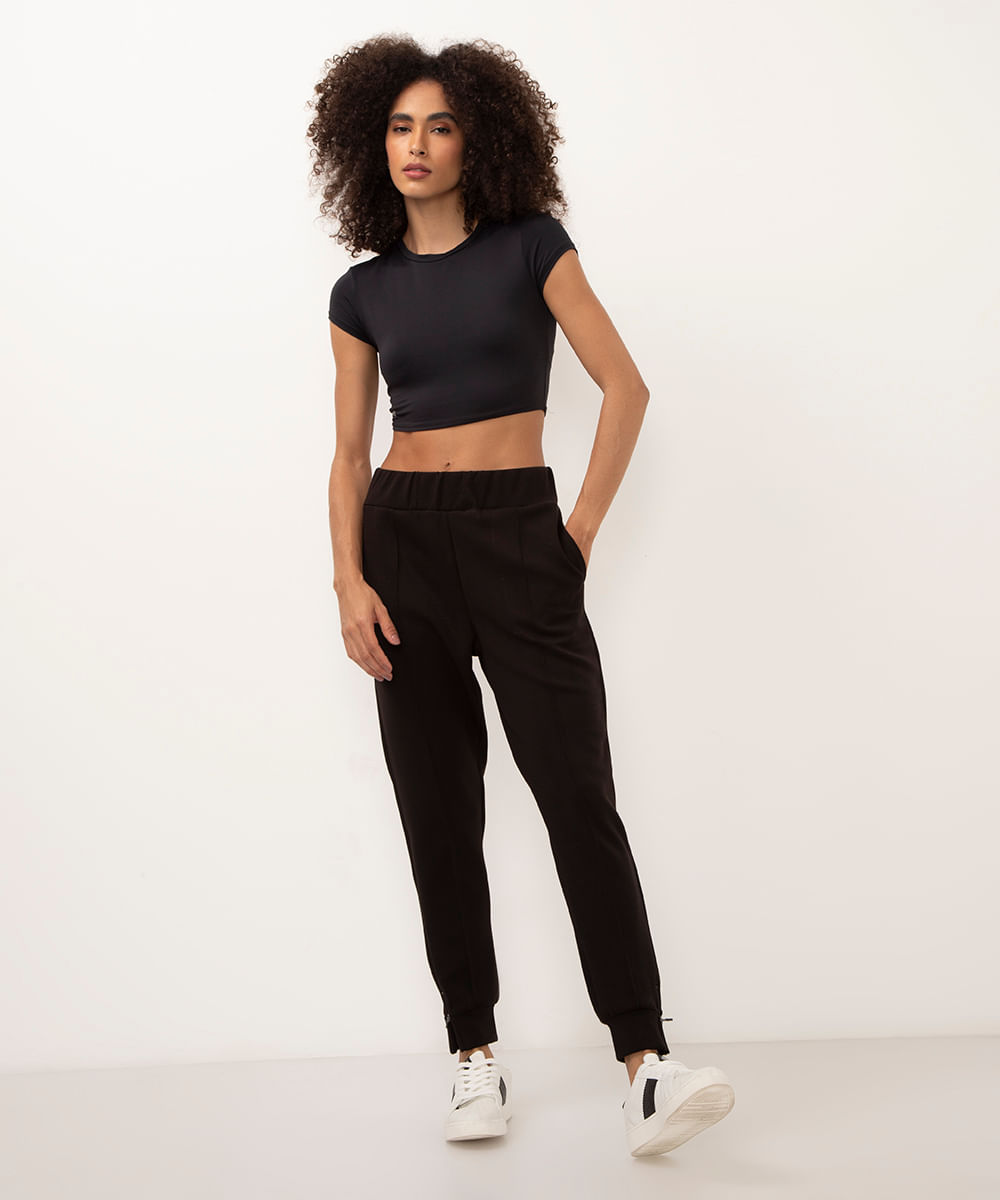 calça de moletom carrot com zíper esportiva preto