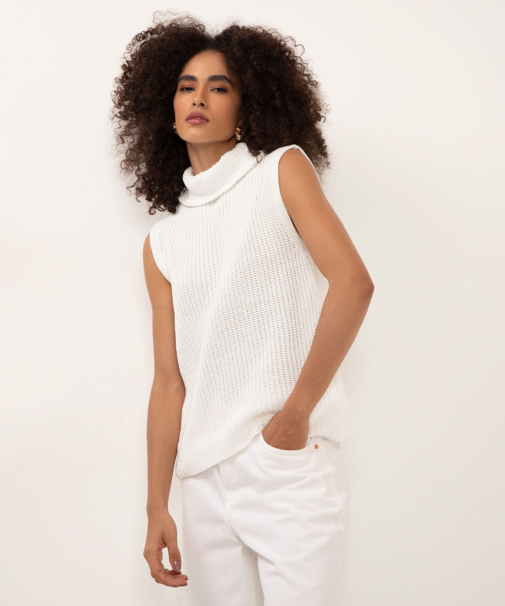 colete de tricot gola alta off white