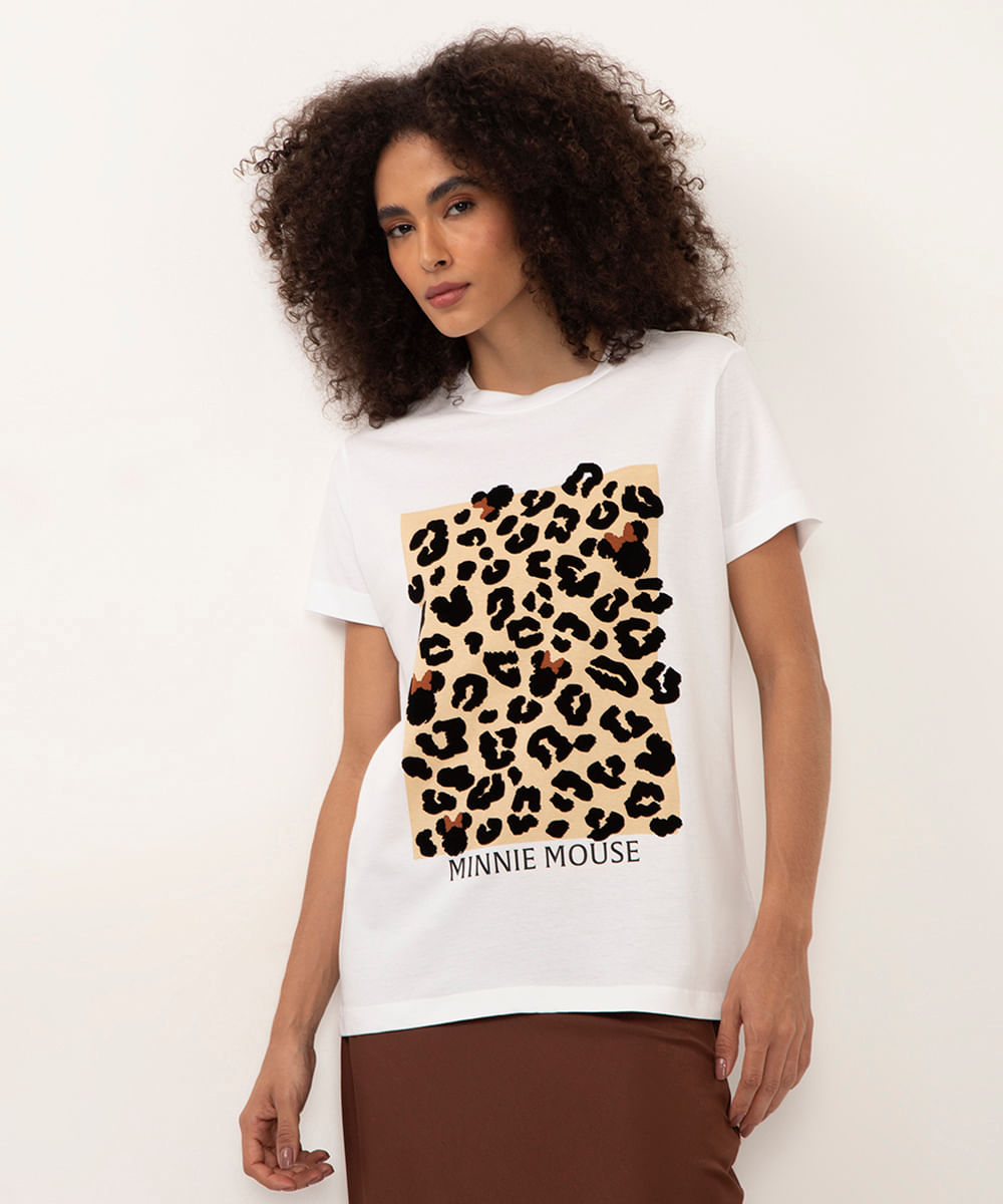 camiseta de algodão minnie animal print off white