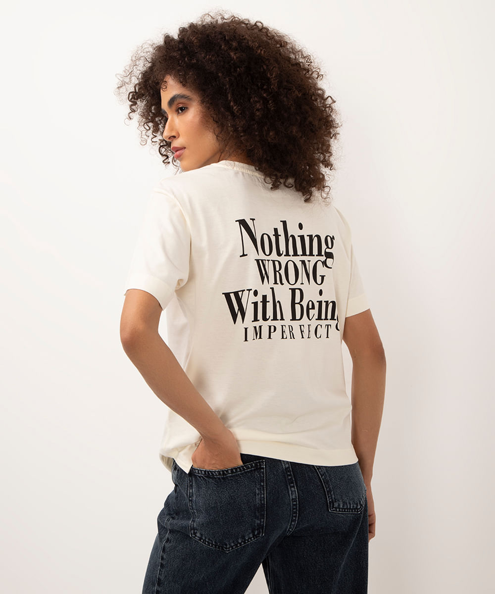 camiseta de algodão manga curta imperfectly perfect off white