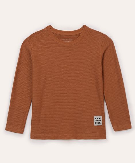 camiseta texturizada infantil manga longa marrom