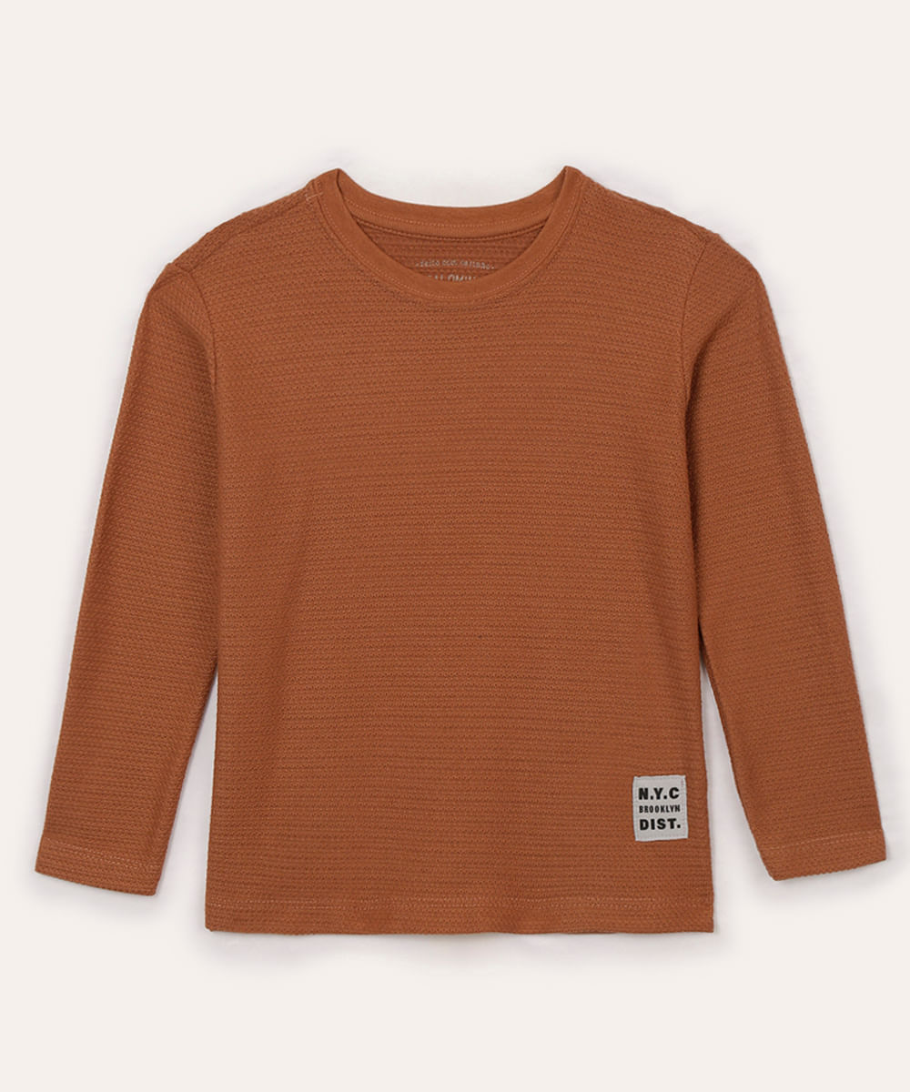camiseta texturizada infantil manga longa marrom