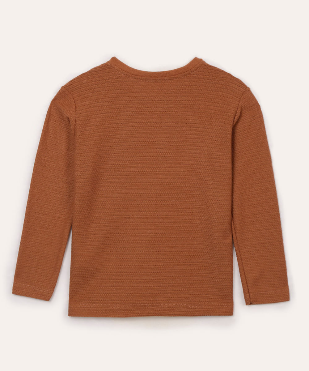 camiseta texturizada infantil manga longa marrom