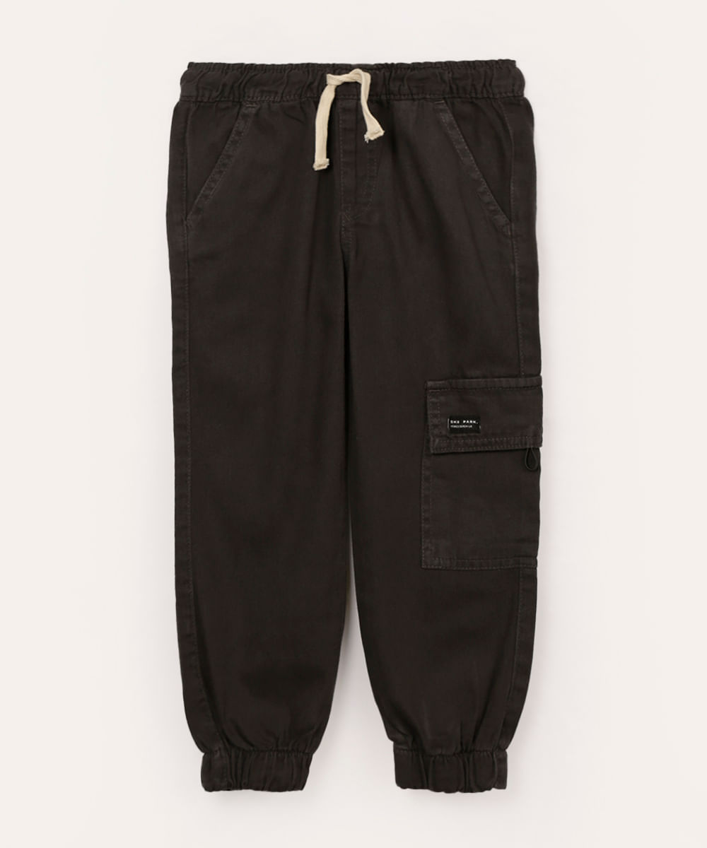 calça de sarja infantil jogger cargo cinza