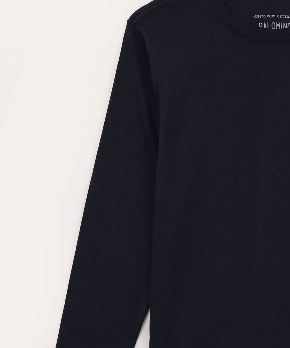 camiseta infantil de algodão manga longa azul marinho