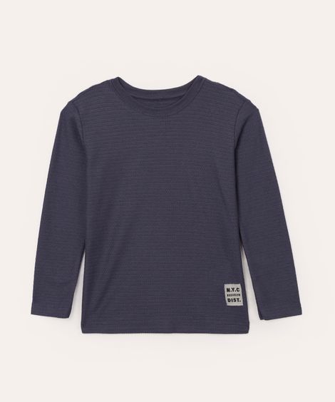 camiseta texturizada infantil manga longa azul marinho