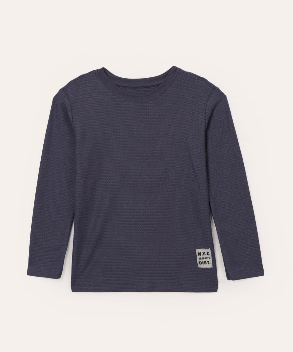 camiseta texturizada infantil manga longa azul marinho
